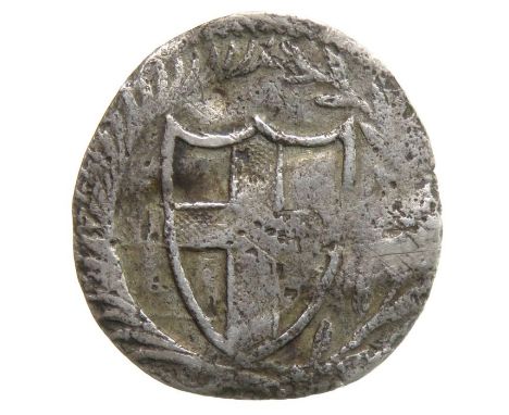 Commonwealth Halfgroat.   Circa, 1649-60 AD. Silver, 0.82 grams. 16.45 mm. Shield enclosing St George's cross. Reverse: Conjo