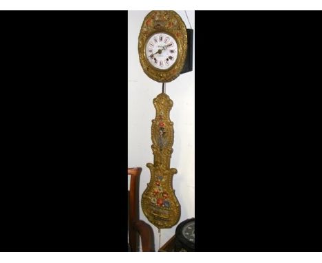 An antique French comptoise clock, the enamel dial signed Hupel  