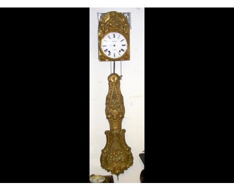 An antique French comptoise clock with decorative pendulum - the enamel dial marked 'Ollivier' 