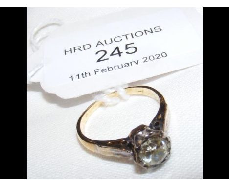 A diamond Solitaire ring in gold setting CONDITION REPORTDiamond diameter approx 5mm, pale yellow colour, ring size J