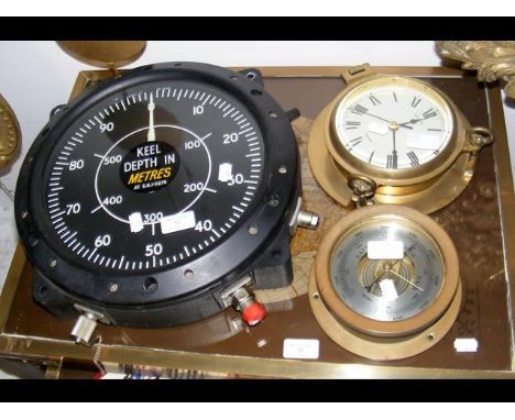 A submarine's Keel Depth in Metres, together with repro ship's porthole clock and barometer 