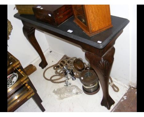 A marble top console table with cabriole front supports - 110cm x 33cm  