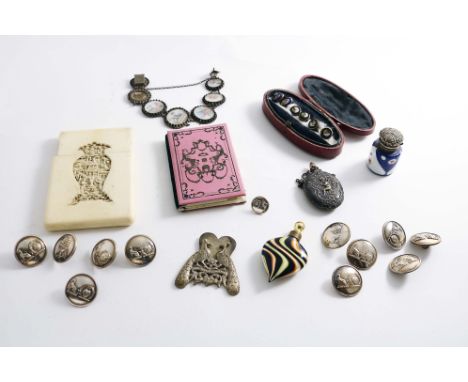 A SET OF ELEVEN VICTORIAN PLATED BUTTONS and a smaller button to match, each stamped in relief with two crests, by Firmin and