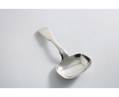 A WILLIAM IV / VICTORIAN SCOTTISH PROVINCIAL FIDDLE PATTERN CADDY SPOON with a rounded rectangular bowl, by George Booth, Abe