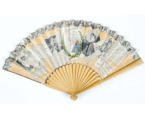 PRINCE AND PRINCESS OF WALES:- A fan with plain wood guards and sticks, paper leaves printed with a portrait of George Prince