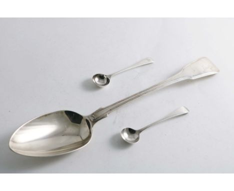 A GEORGE III FIDDLE &amp; THREAD PATTERN BASTING SPOON crested, by Thomas Barker, London 1812 together with a George III Old 