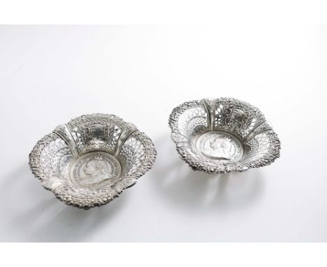 A PAIR OF LATE VICTORIAN BONBON DISHES made to commemorate the Diamond Jubilee of Queen Victoria (1837-1897), with a stamped 