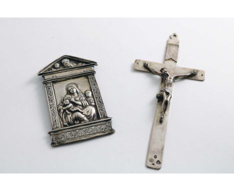 AN EARLY 19TH CENTURY AUSTRO-HUNGARIAN CRUCIFIX with the engraved initials "INRI" at the top, maker's mark "AR!" (monogram) i