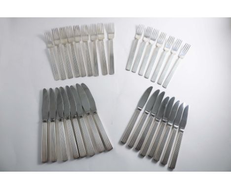 A MID 20TH CENTURY DANISH CANTEEN OF BERNADOTTE PATTERN FLATWARE &amp; CUTLERY TO INCLUDE:- Eight table spoons, eight table f