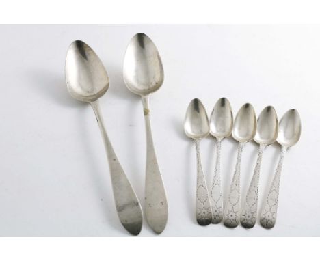 A SET OF FIVE GEORGE III IRISH PROVINCIAL TEA SPOONS Bright-cut and Star pattern, initialled "IOC", by Isaac Solomon, of Cork