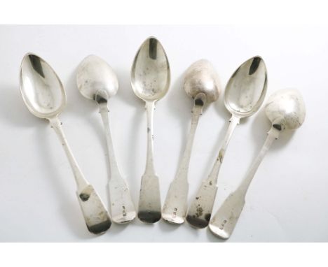 A SET OF SIC SCOTTISH PROVINCIAL FIDDLE PATTERN TABLE SPOONS initialled "S", by James Erskine of Aberdeen, (turrets, E, hand 