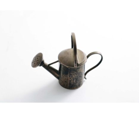 A LATE VICTORIAN NOVELTY MINIATURE MODEL OF A GARDENER'S WATERING CAN, by William James Hornby, London 1901;  3"  (7.5 cms) h
