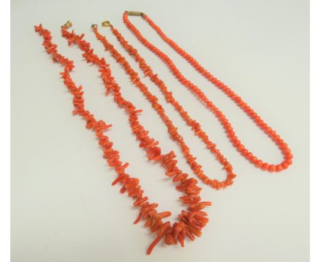 Two coral bead necklaces 