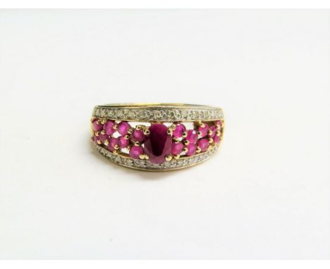 A 9ct gold ruby and diamond dress ring Size S, 3.3g 