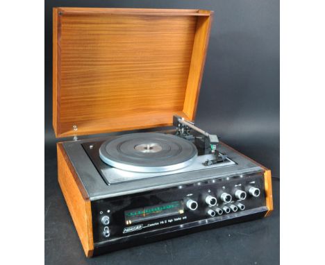 Hacker - Centurion Mk II - A retro vintage 20th Century teak cased record player having a hinged lid opening to reveal a Garr