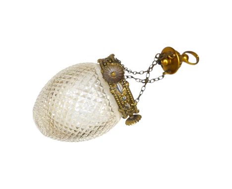 A cut glass ceiling pendant light shade. Condition - good