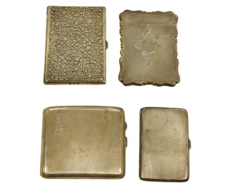 A Victorian engine turned silver card case, maker George Unite, Birmingham 1878, two later engine turned cigarette case, 7 oz