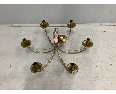 A modern lacquered brass light fitting, diameter 69cm, height overall 53cm. Condition - good