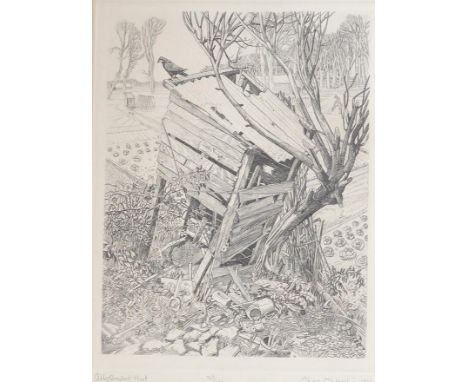 Chas. Chaplin (20th. C), etching, ‘Allotment hut’, limited edition 20/30, signed and dated 1966 in pencil, 26.5 x 20cm. Condi