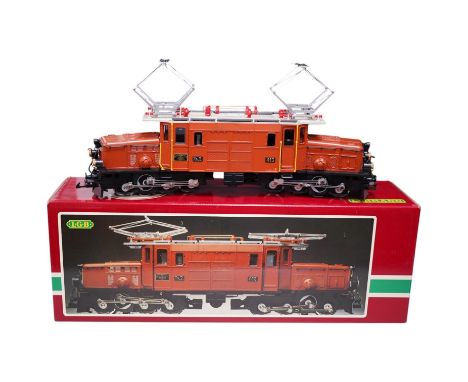 A boxed Lehman LGB (2040) G scale railway RhB Crocodile electric pantograph locomotive, 413, in brown livery. Condition - goo