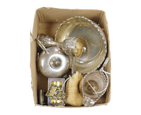 A group of assorted small silver comprising a George III helmet cream jug, a George V oil lamp cigar lighter, two stamp cases