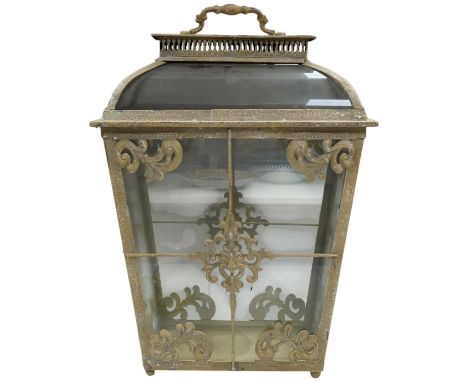 A contemporary glass and painted metal standing hall lantern, 47cm. Condition - fair to good