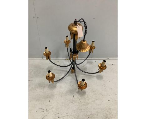 A Porta Romana parcel gilt wrought iron light fitting, height overall 85cm. Condition - good