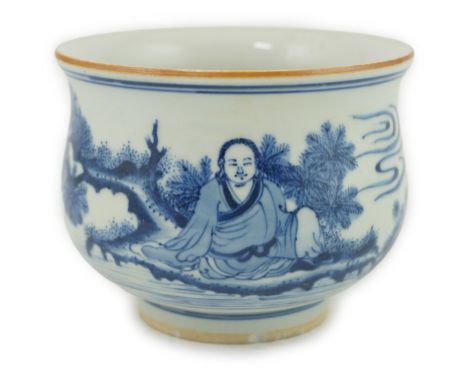 A Chinese blue and white bowl, Kangxi style, 14cm diameter. Condition - good