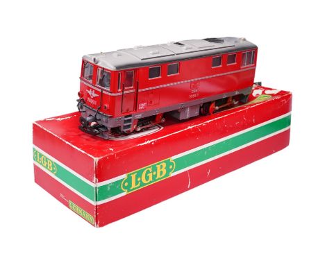 A boxed Lehmann LGB G scale railway OBB Austrian outline Bo-Bo diesel locomotive, 2095.11. Condition - fair, some wear and mi