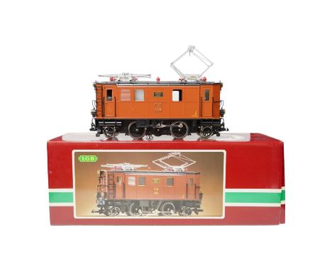 A boxed Lehman LGB (2045) G scale railway RhB electric pantograph locomotive, 205, in brown livery. Condition - good, evidenc