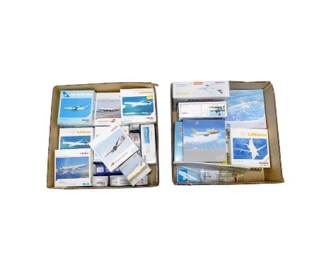 Thirty-eight boxed models of modern passenger aircraft by Herpa Wings, Star Jets, Gemini Jets, etc. in a variety of scales in