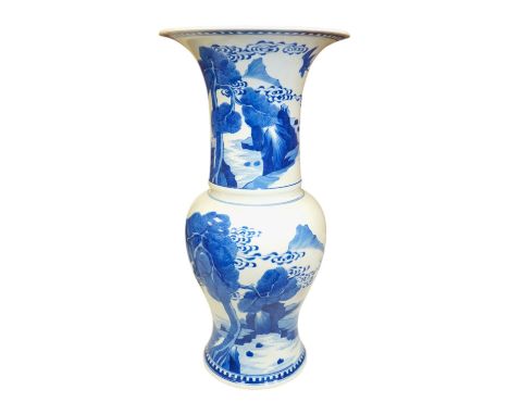 A Chinese blue and white yen yen vase, Kangxi mark but later, 46cm. Condition - crazing to rim, otherwise good