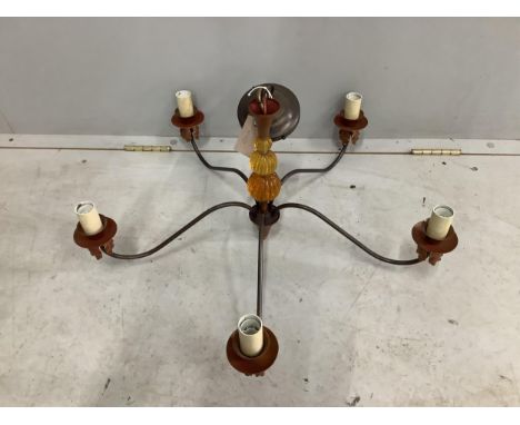 A Continental bronze metal and glass light fitting, diameter 67cm, height overall 42cm. Condition - good
