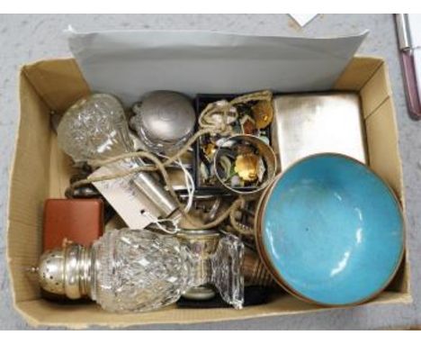 A quantity of assorted collectables to include some small silver, enamel badges and two cloisonné bowls, Condition - poor to 