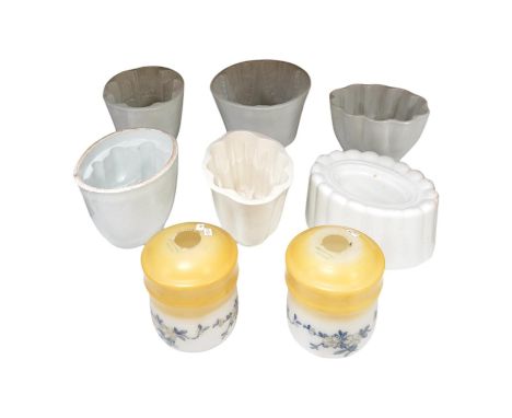 Six 19th century ceramic jelly moulds, largest 21cm wide. Condition - fair
