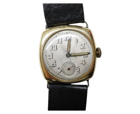 A gentleman's 1920's 14k Longines manual wind wrist watch, with Arabic dial and subsidiary seconds, case diameter 27mm, on as