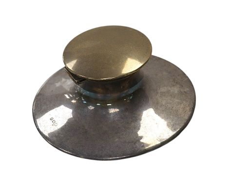 A George V silver mounted capstan inkwell, maker's mark rubbed, Birmingham, 1921, base diameter 15.5cm. Condition - good