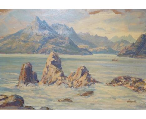 W. Russell, impressionist oil on board, Rocky coastal view, signed, together with another similar work on canvas, unsigned, l