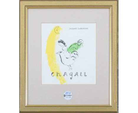 Marc Chagall (1887-1985) attrib. „Der Hahn und die Mondsichel“. Farblithographie, mittig bez., mit Passepartout hi./Gl. gerah