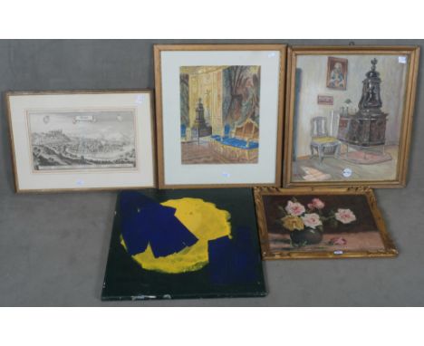 Fünftlgs. Konvolut: Maler des 19. Jhs., Interieur von Schloss Ansbach, Aquarell/Papier, li./u./bez.; Maler des 19. Jhs., Inte