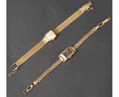 Zwei Damenarmbanduhren „Gama“ / „Stowa“. 14 kt Gold.  (Funktion ungeprüft)