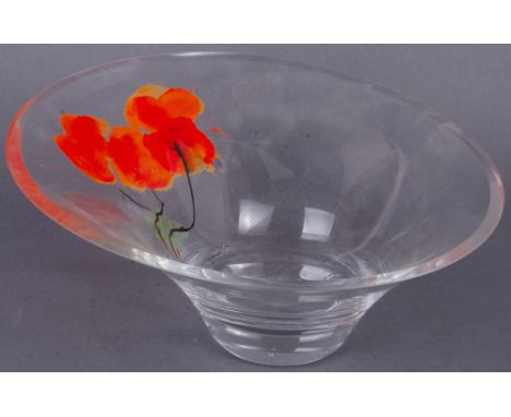 Schale „Oranger Mohn“. Goebel 20. Jh. Farbloses Glas, mit farbigen Einschmelzungen; Entwurf und zweifach sign. Oskar Koller (