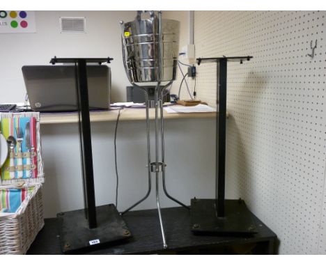 Pair of speaker stands and a wine cooling bucket on stand