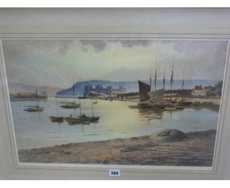 WARREN WILLIAMS ARCA limited edition (201/850) stamped print - shoreline scene with Conwy Castle in the background, excellent