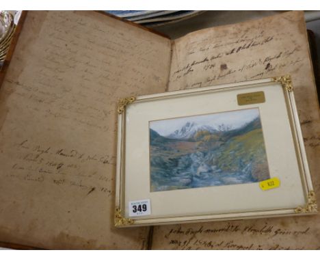 Old leather bound Bible with inscribed date 1770s and a print by SUE FIRTH