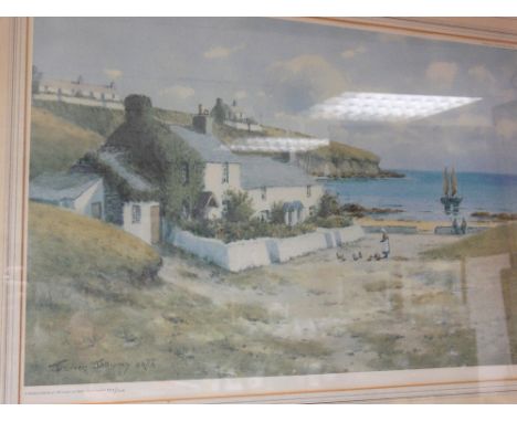 WARREN WILLIAMS ARCA limited edition (322/500) print - North Wales shoreline scene with bonneted lady feeding chickens