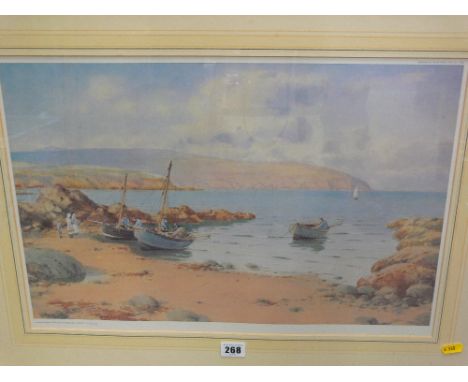 WARREN WILLIAMS ARCA limited edition (170/500) stamped print - North Wales fishing scene, 33 x 52 cms