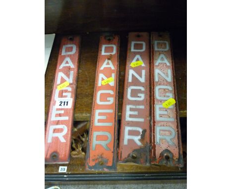 Four enamel vintage signs 'Danger'