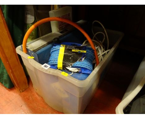 Tub of camping gas stove, quantity of garage tools, spanners etc E/T