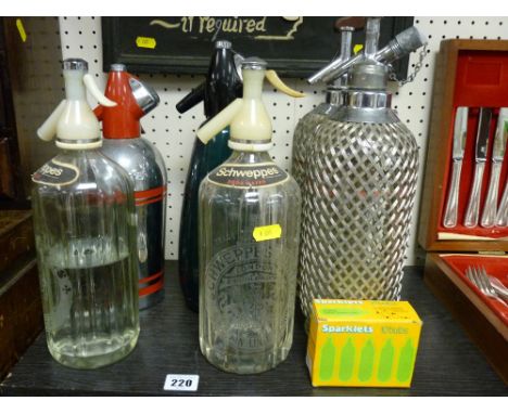 Six vintage soda syphons